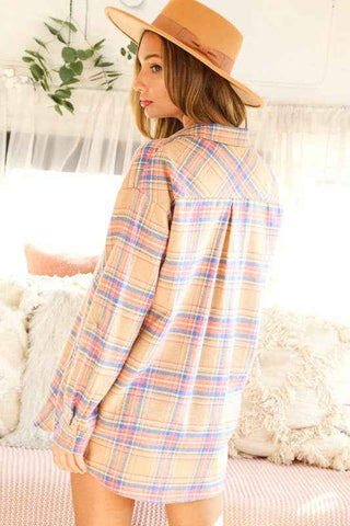 Taupe Trails Plaid Button-Up