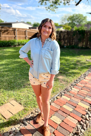 Denim Washed Out Button Down Top