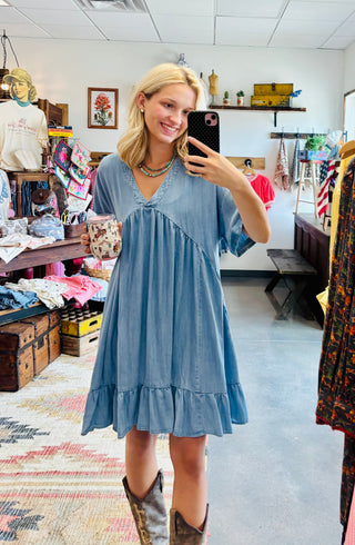 V-Neck Denim Dress