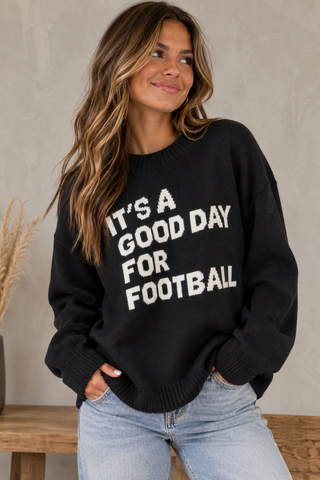 Black Pananche Apparel knit sweater with white It’s A Good Day For Football graphic
