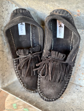 Black Suede Fringe Mulleys (size 8)