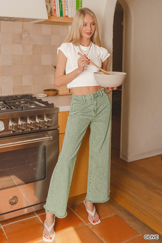 Zenana Wide Leg Cropped Jean Lt Olive