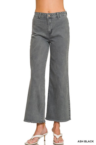 Zenana Wide Leg Cropped Jean Ash Black