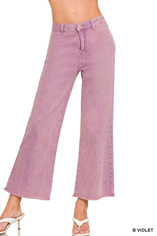 Zenana Wide Leg Cropped Jean Cabernet