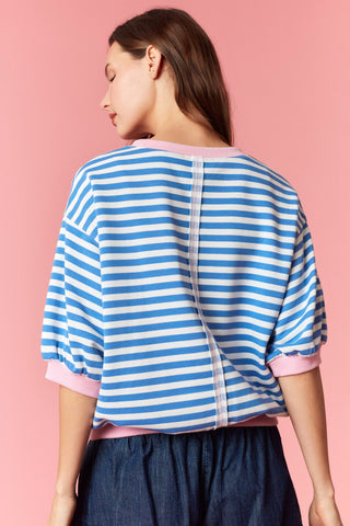 Blue Stripe Puff Sleeve Top