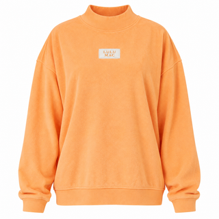 Lulu Mac Terry Mock Neck Top in orange with logo patch