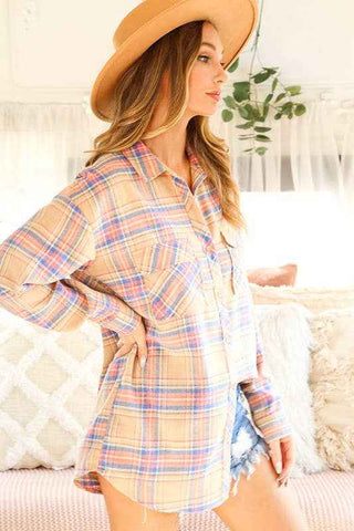 Taupe Trails Plaid Button-Up