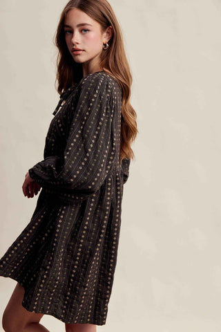 Mocha Bloom Jacquard Mini Dress