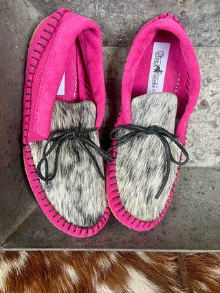 Pink Cowhide Muleys (size 7)