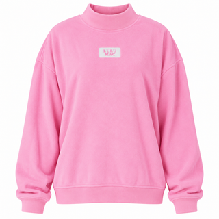 Lulu Mac Terry Mock Neck Top in bubblegum pink with logo patch