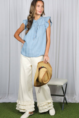 Ruffle Chambray Denim Top