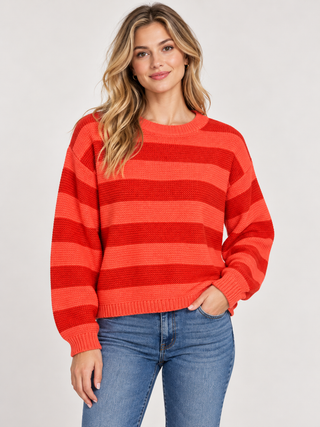 Coral and Red Striped Knit Sweater