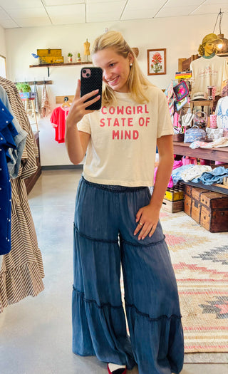 Ruffled Chambray Pants