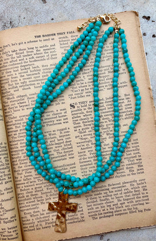 Turquoise Trails Cross Necklace
