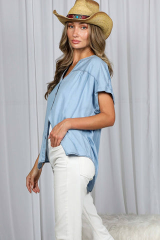 V Neck Denim Top
