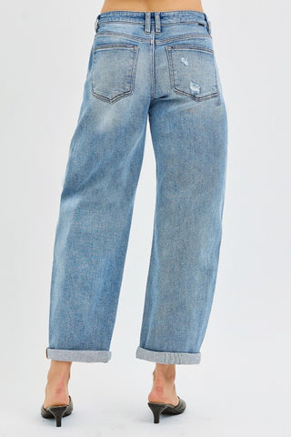 Risen High Rise Slouchy Ankle Length Cuffed Barrel Jeans