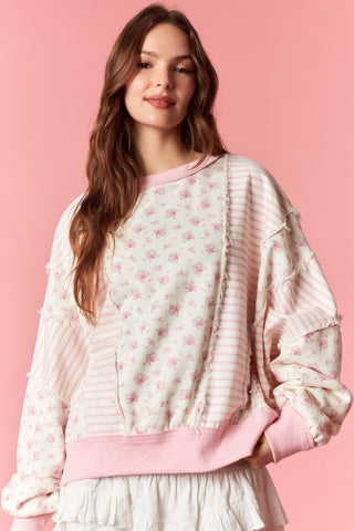 Pink Patchwork Floral Pullover