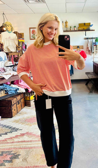 Orange Striped Pullover Top