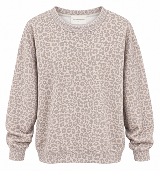 Desert Rose blush and taupe leopard print crewneck sweatshirt on white background