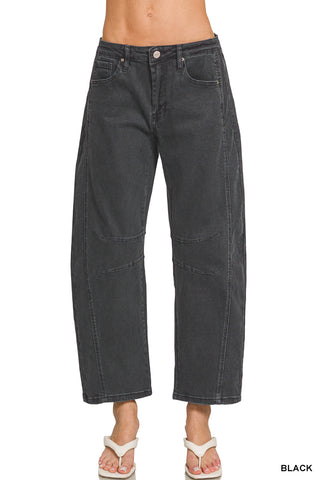 Zenana Black Vintage Washed Barrel Jeans
