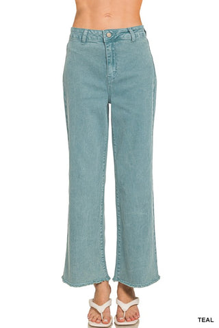 Zenana Wide Leg Cropped Jean Teal
