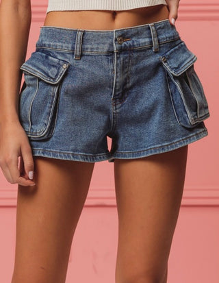 Denim Pocket Cargo Shorts
