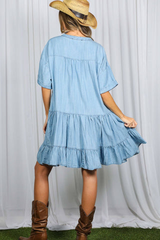 V-Neck Denim Dress