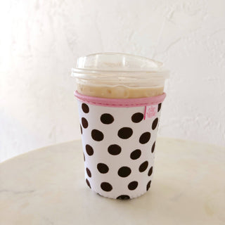Large Coffee Cup Cover Brown Polka