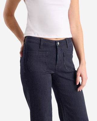 Vervet Striped High Rise Cropped Wide Leg Flare Jeans in Navy