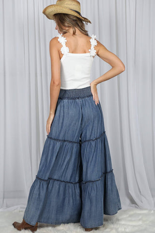 Ruffled Chambray Pants