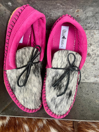 Pink Cowhide Muleys (size 10)