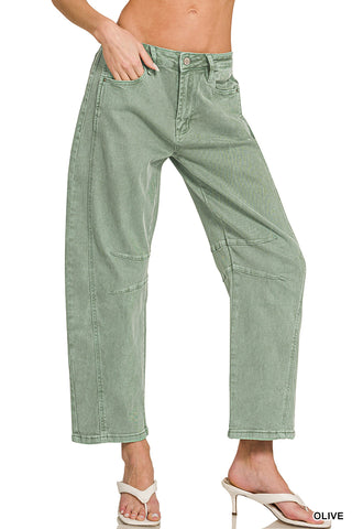 Zenana Olive Vintage Washed Barrel Jeans