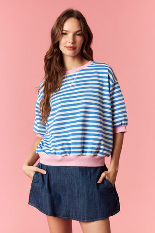 Blue Stripe Puff Sleeve Top