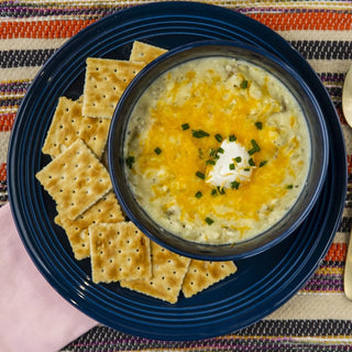 Crockstar Baked Potato Soup prepared and ready to serve.