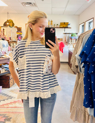 Striped Top with Lace Trim