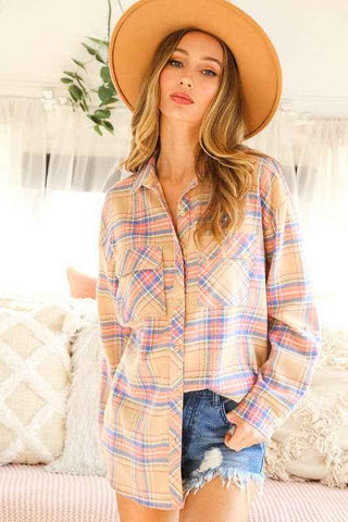 Taupe Trails Plaid Button-Up