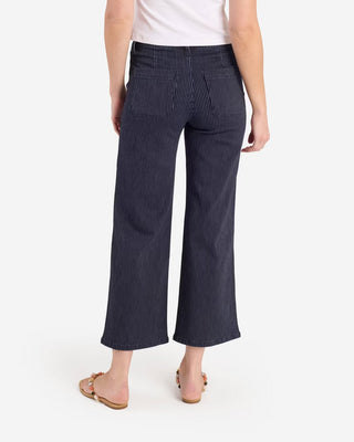Vervet Striped High Rise Cropped Wide Leg Flare Jeans in Navy