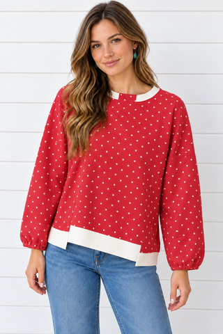 Red Polka Dot French Terry Pullover