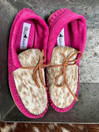 Pink Cowhide Muleys (size 8)