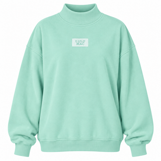 Lulu Mac Terry Mock Neck Top in seafoam with logo patch