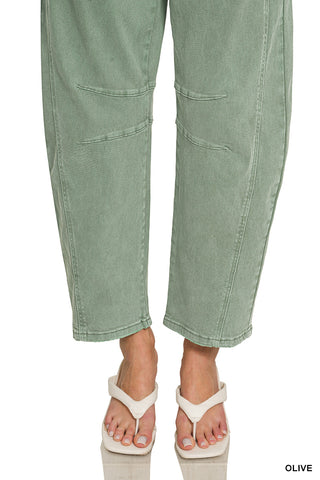 Zenana Olive Vintage Washed Barrel Jeans