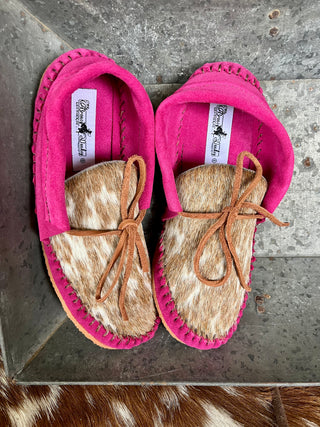Pink Cowhide Muleys (size 5)