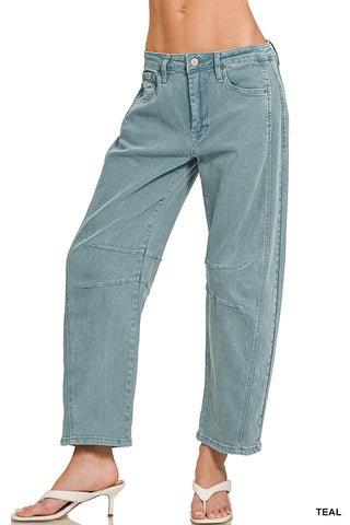 Zenana Teal Vintage Washed Barrel Jeans