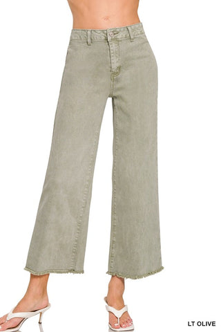 Zenana Wide Leg Cropped Jean Lt Olive