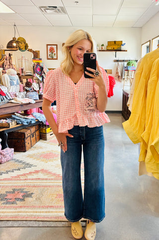 Gingham Puff Sleeves Top