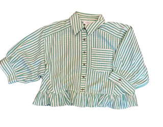 Classic Stripe Button-Down Oversized Shirt with Ruffle Hem