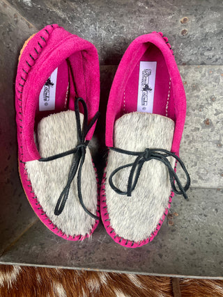 Pink Cowhide Muleys (size 6)