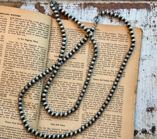 Smoky silver resin pearl necklaces in 19 and 24 inch lengths