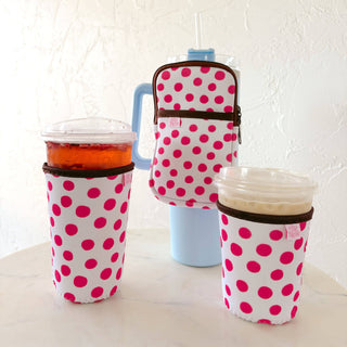 Large Coffee Cup Cover Pink Polka