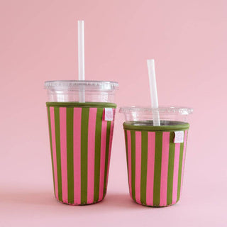 Large Coffee Cup Cover Pink & Green Stripes